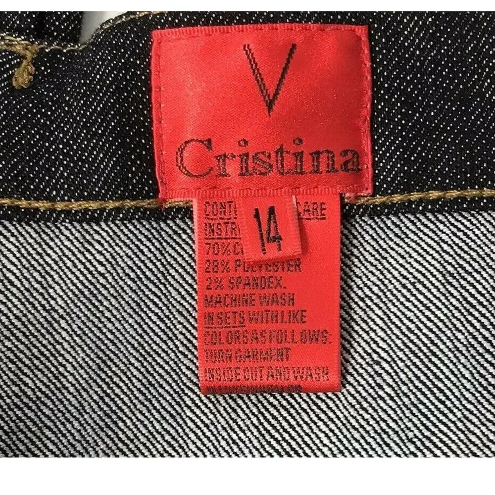 Cristina Jeans  Womens Size 14‎ Straight Dark Wash Denim Lace Rhinestone Accent